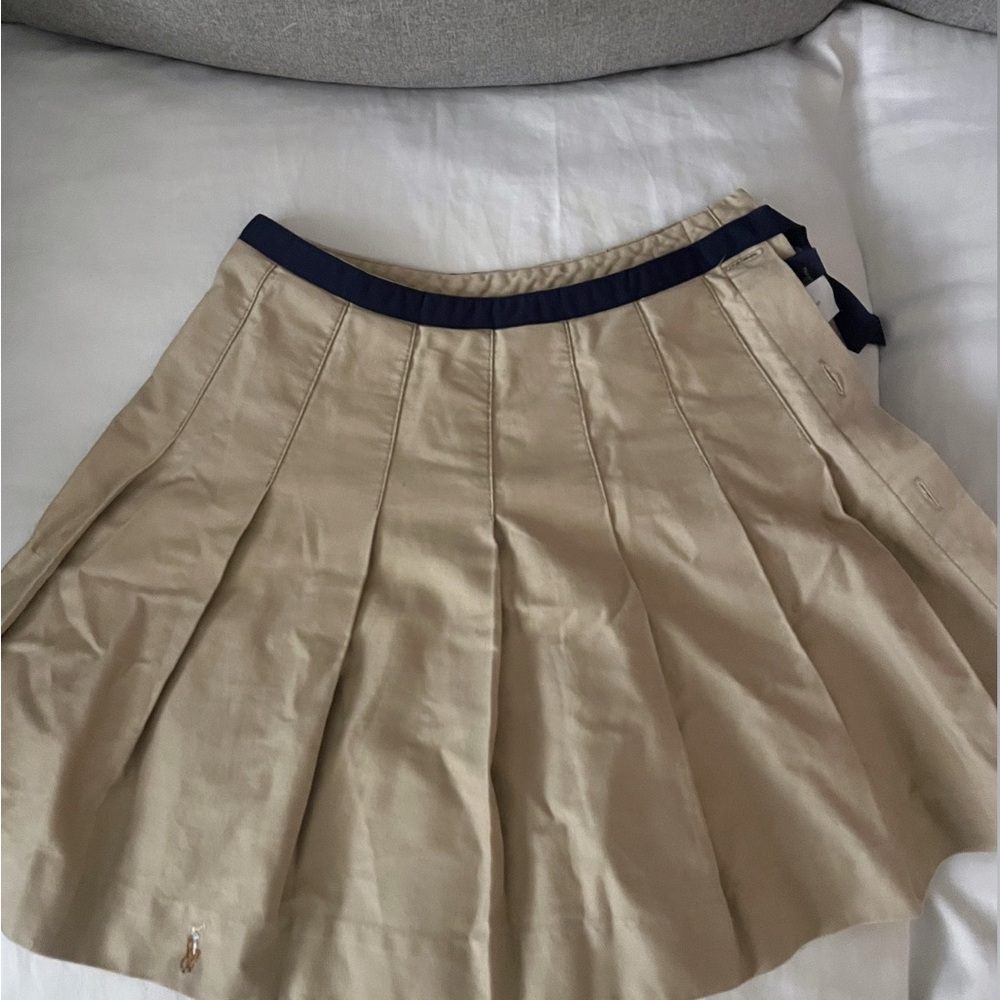 Beige RL Polo Pleated Skirt with Navy Accents